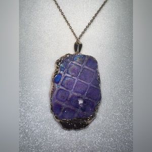 Gold plated Raw Purple/ Rainbow Amethyst Crystal Quartz Druzy Pendant Necklace